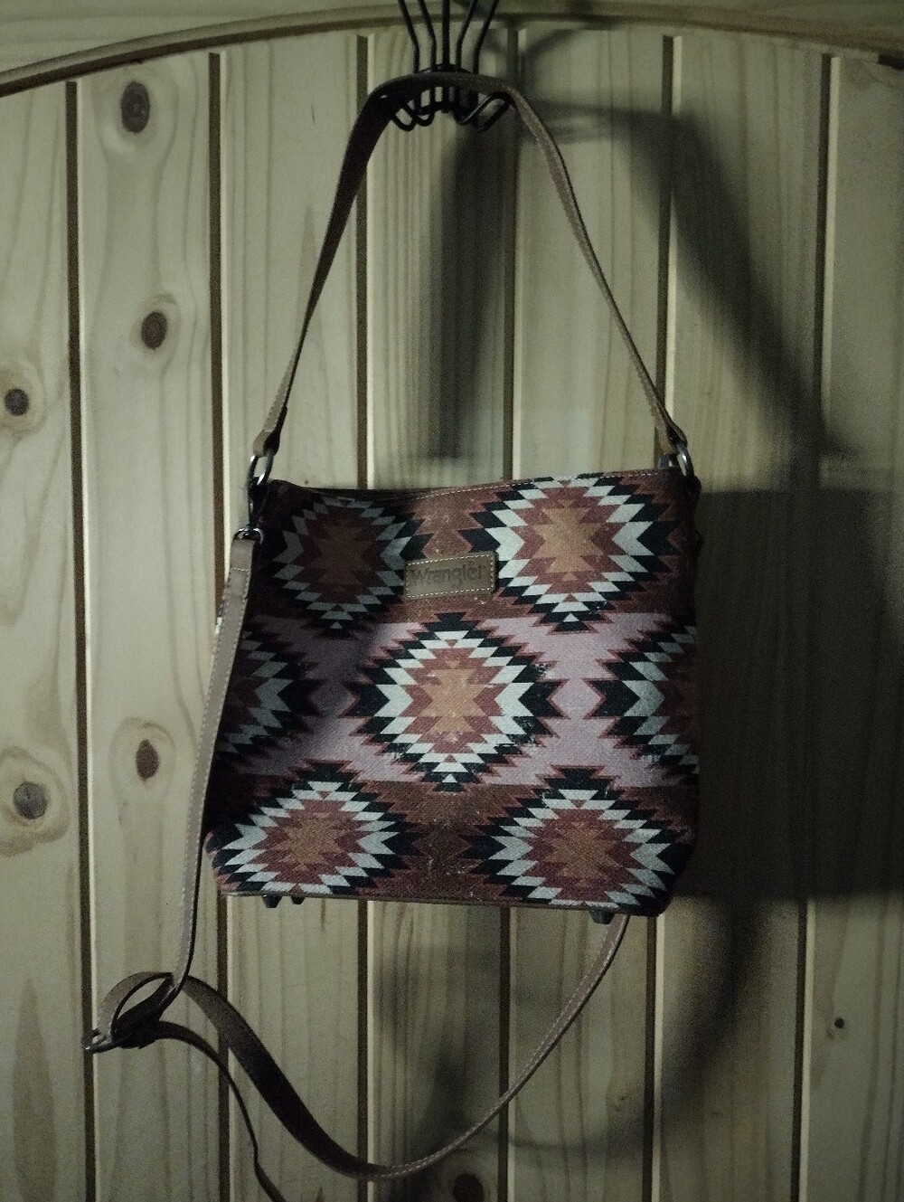 Wrangler Geometric Southwestern Crossbody in Brown and Pink